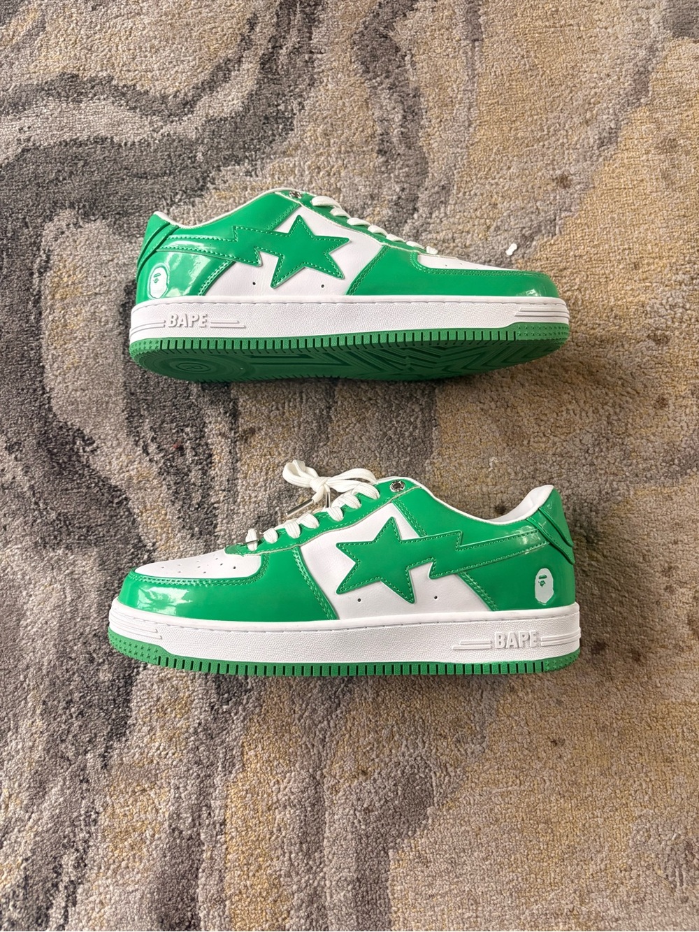 Bape Green & White Bapesta Low-Top Sneakers